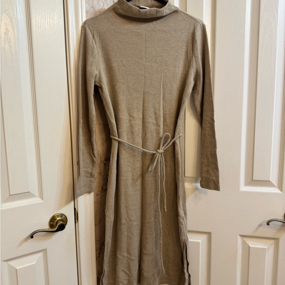 a new day Taupe Long Sleeve Mock Neck Knit Dress with Tie Waist
